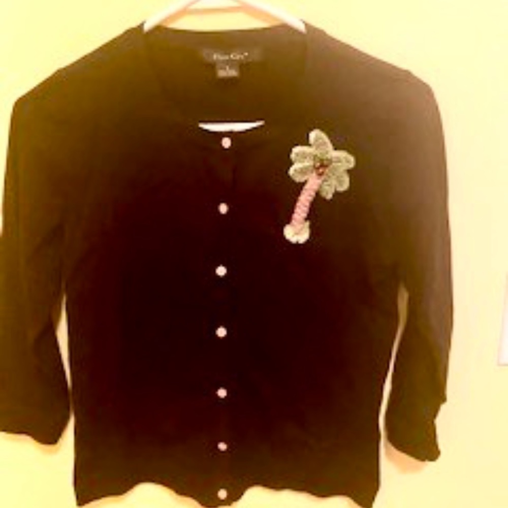 Black Sweater with Jeweled Palm Tree